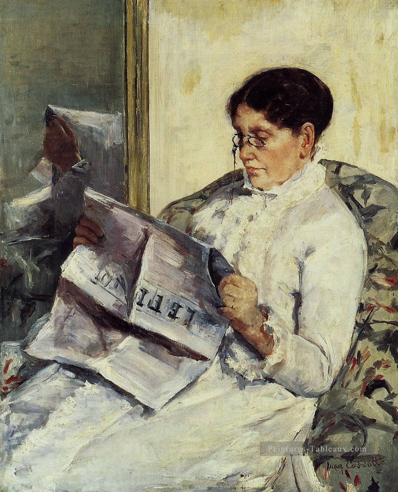 Portrait d’une dame lecture Le Figaro mères des enfants Mary Cassatt Peintures à l'huile